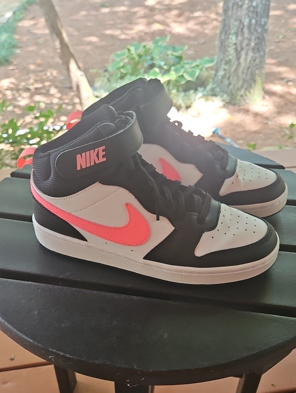 Nike Women's Black, White & Neon Pink Leather Hightop Sneakers